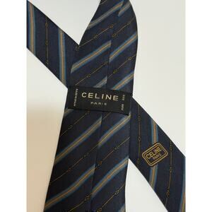 Vintage Celine Paris 100% Silk Men's Necktie - Tie - Blue Stripe